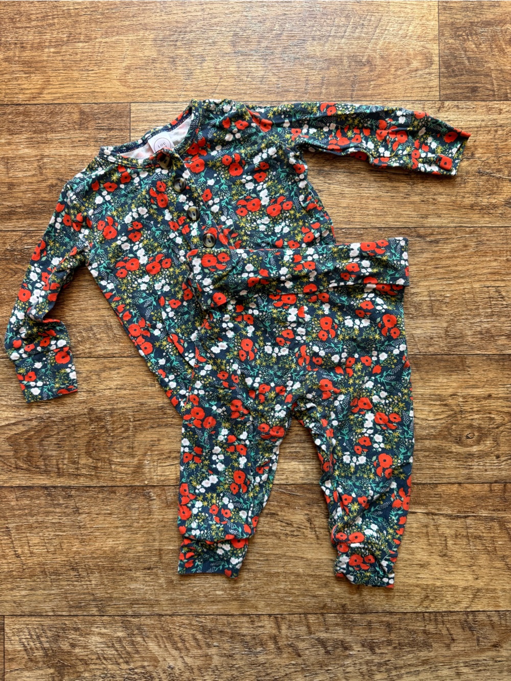 Floral Print Kids Leggings - Red & Green